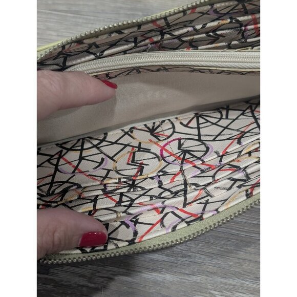 Fossil Light Yellow Green Leather Womens Zip Around Wallet Clutch Wristlet Retro - Picture 11 of 16